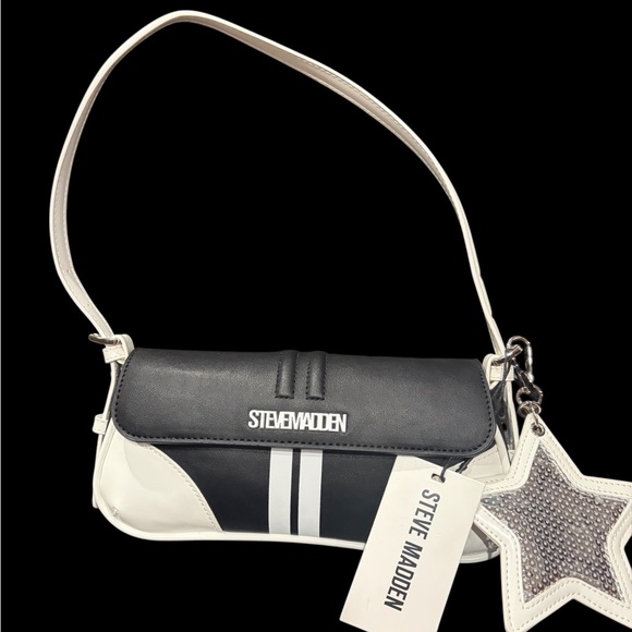 Steve Madden Moto Two-Tone Black and Cream Shoulder Bag - Picture 4 of 11